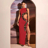 Fongt Women's Wear Summer 2024 New Sleeveless Sexy Slim Slit Dress Hollow-Out Dress Dress-Outfit