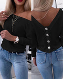 Fongt Small Fragrant Wind Long-Sleeved Knitted Shirt V Collar High-Waist Solid Color Short Coat Slimming High-End Sense