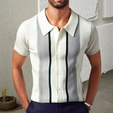 Fongt Men's New Summer Men's Knits Collared Casual Striped Polo