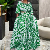 Fongt Spring Plus-Size Women's Temperament Elegant Print Skirt Fashion