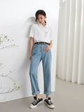 100% Cotton Office Lady Light Colored High Waisted Jeans Women's Straight Loose 2021 New Summer Long