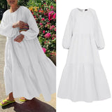 Holiday Pleated Dresses Casual Women Solid Dress Long Lantern Sleeve Maxi Dress Stylish Vestido VONDA Beach 2022 Long