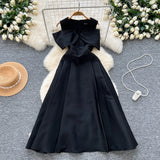 Fongt Elegant Dress Women's Dinner Party Dress Hearty Shoulder V Neck Waist Temperament Elegant Swing