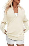 Fongt Hot Style Women's Long Sleeve Half Zipper V-Neck Casual Rib Knit Sweater Women's