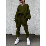 Fongt 2024 Women's New Ebay Burst Pure Color Long-Sleeved Trousers Loose Casual Suit