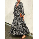 Boho Leopard Print Maxi Dresses Women's Casual V-Neck Full Sleeve Long Dress Ladies Summer Beach Party Vestidos Feminina-Outfit