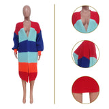 Fongt New Women's Casual Contrast Color Cardigan Handmade Knitted Coat-Outfit