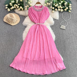 Fongt Luxury Famous Heavy Industry Nail Ball Collar Dress Women Summer Waist Thin 100 Fold Elegant Dress Dress Dress