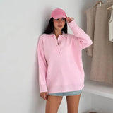 Fongt College Polo Collar Solid Color Loose Sweater Soft Tones Softly Wear Knitted Skin Fabric Tops