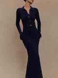 Fongt Autumn And Winter Knitted Dress Female Decoration Body Button Comfort And Temperament Elegant