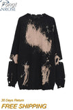 Women Tie Dye Gradient Print Crew Neck Loose Ripped Hole T-shirt Tops 2023 Autumn Korean Pattern Pullover Tee Tops