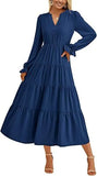 Fongt Autumn Long Dress Long Sleeve V-Neck Layered Lotle Leaves By The A-Line Cocktail Party