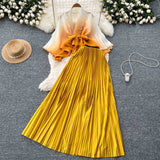Fongt Suit Female Strap To Waist Gradient Color Pressure Folding Shirt High Waist 100 Folded Skirt Two Sets