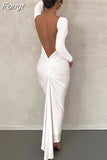 Autumn Ruched Y2K Clothes Long Sleeve Backless O-Neck Bodycon Midi Dresses For Women 2023 Club Birthday Party