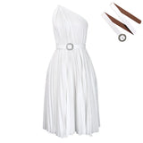 Fongt With Belt Women's New Fashion Temperament Slanted Shoulder Solid Color Pressure Folding Large Dress Folding