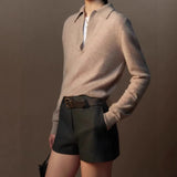Fongt And Winter Gray Bottom V-Neck Small Collar Wool Sweater Women Loose High-End Knitted Shirt With Long Sleeve Top