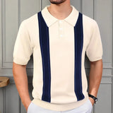 Fongt Men's Summer New Striped Knits Short Sleeve Business Polo Shirts Men's