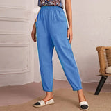 Fongt Four-Season Cotton Nine-Point Trousers Loose Waist Slacks Slant Pocket Trousers Women