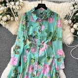 Fongt Retro Breeze Mashed Floral Shirt Collar Dress Women's Spring Waists Thin Senior Sense Light Luxury Big Dress