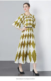 Fongt Exquisite Dress Women 2025 New Lazy Wind Collar Mid-Sleeves To Close The Waist Temperament 100-Fold Printing Skirt