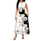 Fongt And Summer Explosion Print Slings Large-Size Dress Flower Pocket Necking A-Character Dress Women's Clothing