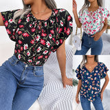Fongt Wind Shooting Spring And Summer Leisure Loose Lotus Leaf Side With Chiffon Shirt Women's Clothing