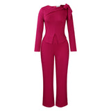 Fongt Fashion Women's Winter New Fashion Temperament Solid Color Long Sleeve T-Shirt Trousers African Set