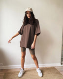 Summer Cotton Loose Sets Women 2021 Oversized Two Pieces T Shirts and High Waist Knitted Shorts Outfits