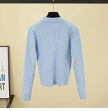 Sleeve O-neck High Quality Sweater Shirts With Decorated Buttons Girls Stretchy Crop Tops Autumn Sweaters Pullovers Women-Outfit