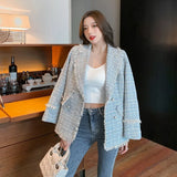Blazer Women’s Tweed Slim Double Breasted Design 2022 Autumn Winter Coat High-End Elegant Korean Fashion Female Wool