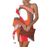New Wish Women's Print Sexy Diagonal Collar Off The Shoulder Dress S-Outfit