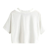 Fongt Wind Open Shoulder Hollow Out Sexy Solid Color T-Shirt V Collar Women's Short-Sleeved Loose Female