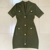 QUALITY Newest 2023 Designer Runway Fashion Women's Short Sleeve Notched Collar Lion Buttons Knitted