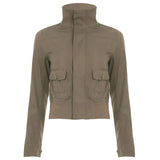 Fongt Retro Style Jacket Jacket High-Neck Zipper Open Shirt Design Feel Short Long-Sleeved Coat Woman