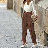 Fongt Spot 2024 Spring New Women's Fashion Temperament Pure Color Versatile High Waist Trousers Trousers-Outfit