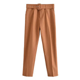 2024 New Pleated Multi-Color Harlan Pants Leisure Solid-Color Women's Pants Belt-Outfit