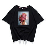 Neck Short Sleeve Loose Harajuku Avatar Print Chic Women's T-shirt Summer Korean Version 95% Cotton Stretch Female