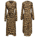 Fongt Women's 2025 Summer New Dress Leopard Print V-Neck Long-Sleeved Dress