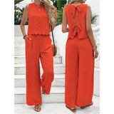 Fongt Summer Women's Fashion Ice Silk Sleeveless Vest Casual Pants Set New