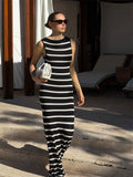 Fongt Sleeveless Striped Mid-Stripe New Tight Sexy Bag-Upped Vest Dress 2025 Knitted