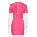 Sexy Zebra Print Cut Out Mesh Transparent Women Mini Dress for Beach Holiday Night Club Goth Party Bodycon Pencil Shorts