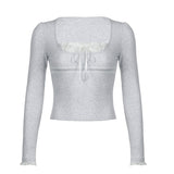 Long-Sleeved Blouses With 2024 Lace Lace Stitched Square Collar T-Shirts In Early Autumn-Outfit
