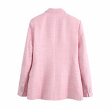 Spring Plaid Textured Double-Breasted Suit Coat Textured Mini Skirt Suit-Outfit