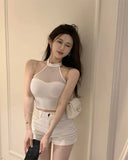 Yarn Sexy Sling Women's New Summer New Night Shop Bundy Wind Half-High Neck Hanging Waistcoat Sleeveless