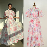 Fongt Court Style High Design Feeling Heavy Industry Nail Drill Short Sleeve Single Buckle Dress + Sling