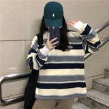 Polo Collar Stiped Oversized Long Sleeve Tee-Outfit