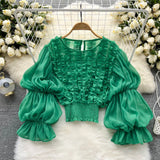 Lace Design Sense Shirt French Niche Lantern Sleeve Temperament Slim And Short Style Blouse-Outfit