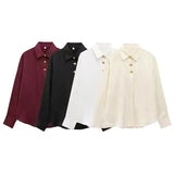 Fongt Silk Lithry Shirt 2025 Spring New Women's Fashion Gold Buckle Top