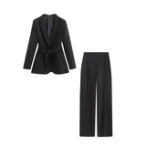 Fongt Women's Dress French Belt Dress Small Suit Jacket + Casual Trousers