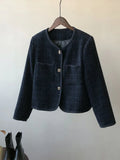 Autumn Winter Small Fragrant Tweed Jacket Coat Women Vintage Woolen Short Coats Streetwear Elegant Casual Slim Outwear